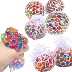 12/pk Assorted Color Mesh Squishy Stress Relief Balls Tear-Resistant Non-toxic