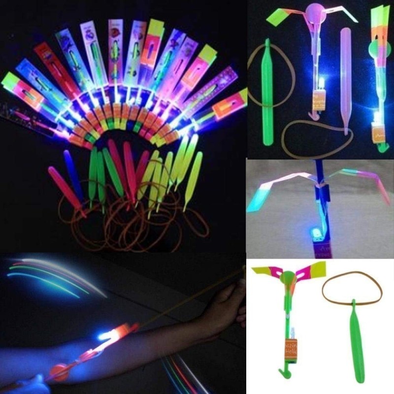 5/pk Led Light Up Glowing Slingshot Helicopter Flashing Bright Lights