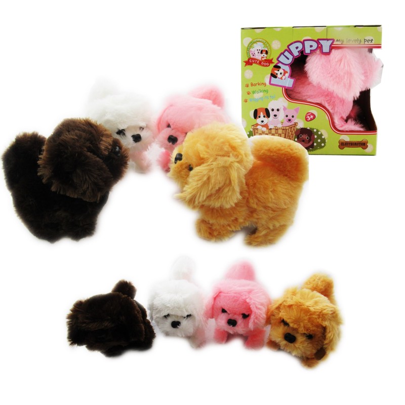 One Walking Dog Toy Plastic Wagging Tail Puppy Affenpinscher Maltese Bichon Frise With Sounds Furry Cute in Random Color