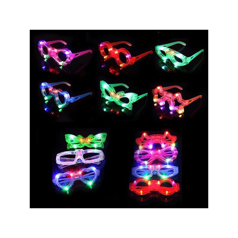 12/PK Assorted Shapes Flashing Plastic LED Light-Up Glasses Party Supplies