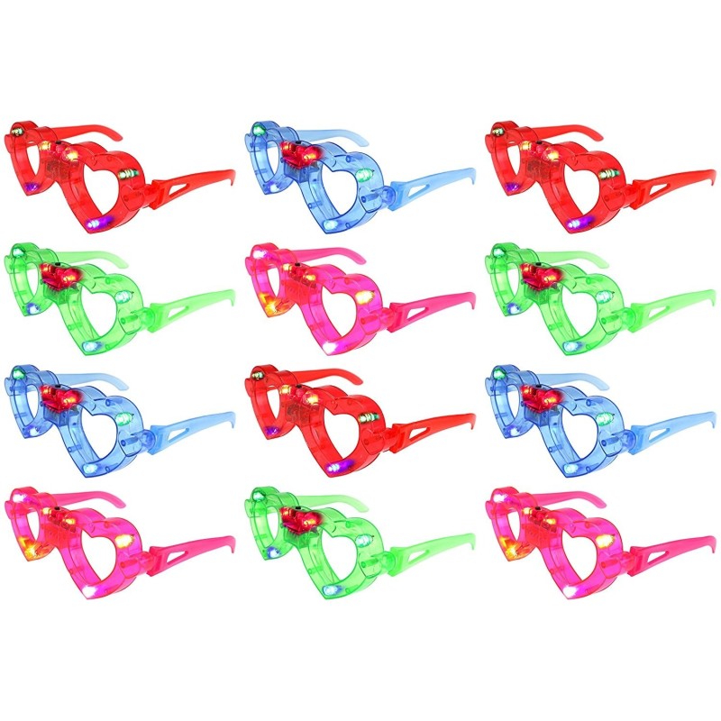 Set of 12  Flashing LED Multi Color "HEART SHAPE" Light Up Show Party Favor Toy Glasses (Colors May Vary)