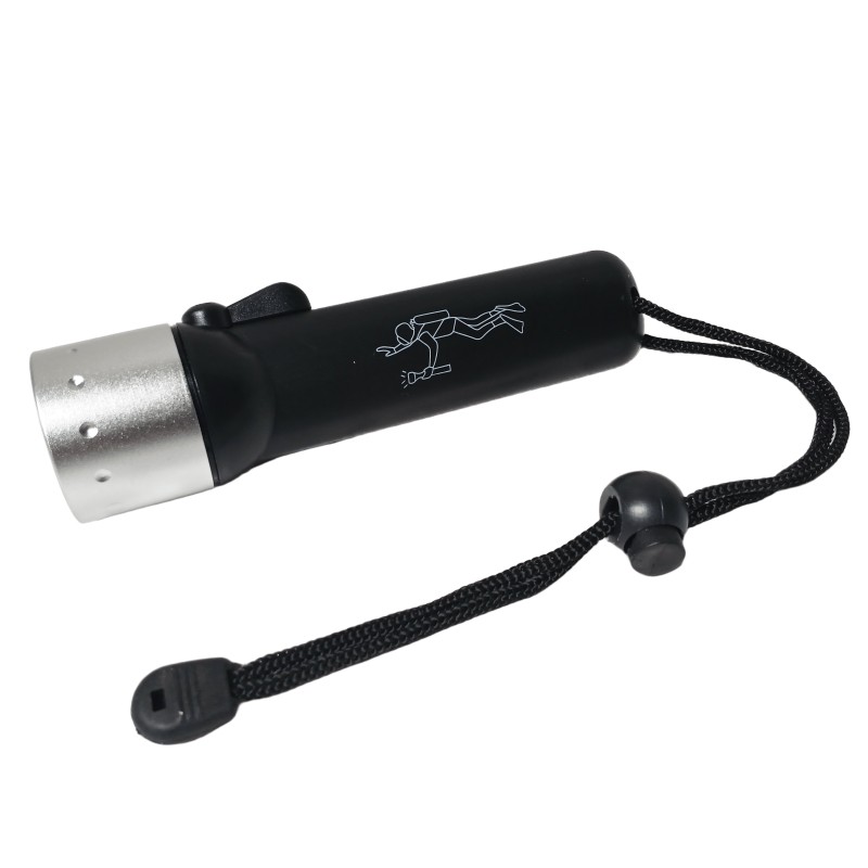 Diving Flashlight with LED Bulb Waterproof Wrist Strap Lanyard 4 Inches (Black)